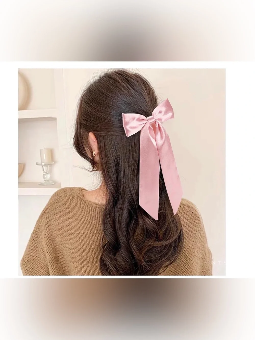 Pink Satin Hair Bow Clip - Women Accessories